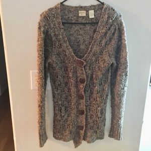 BKE button front sweater is shades of brown